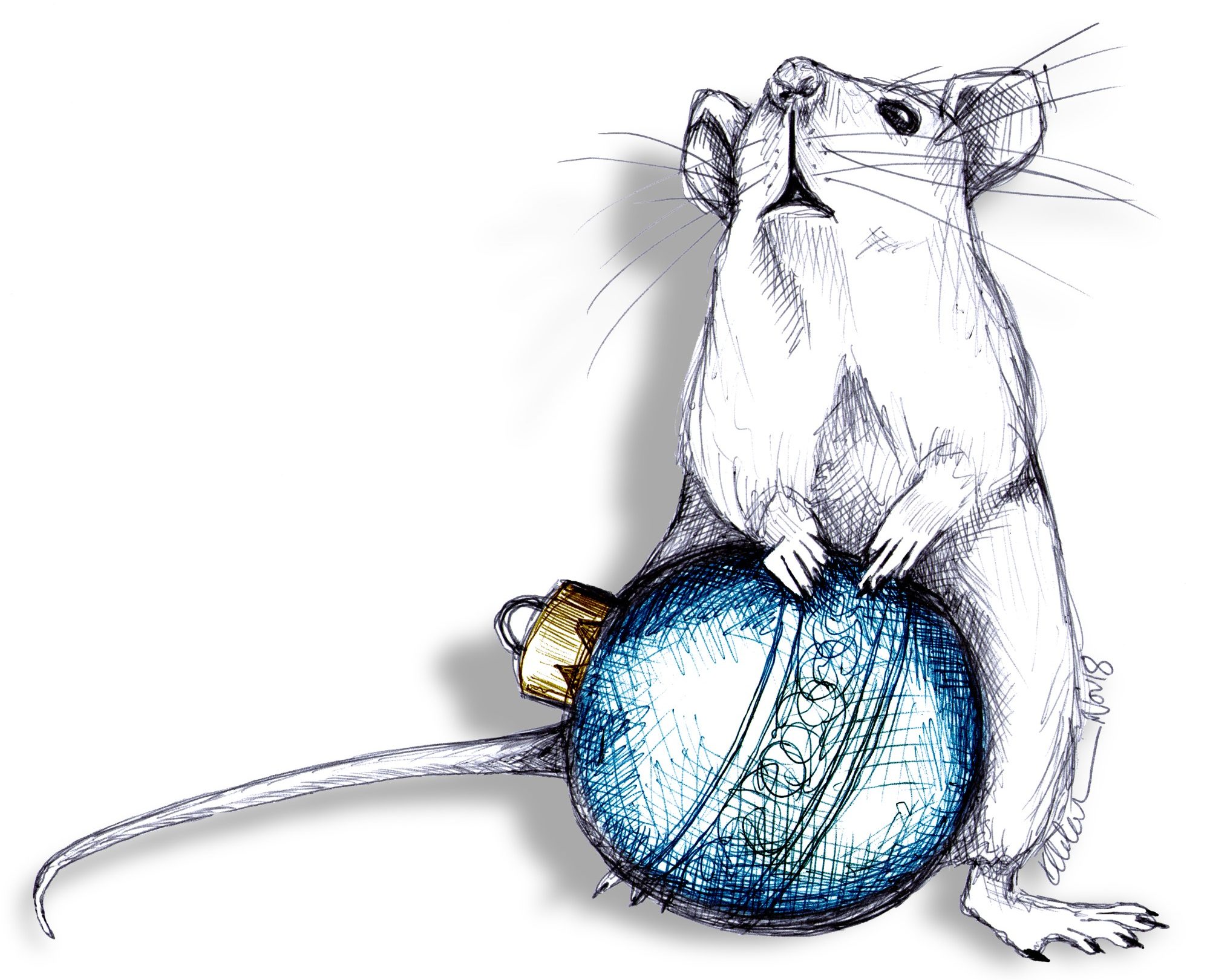 Bauble Rat Christmas Card Illustration Kaloho Rat