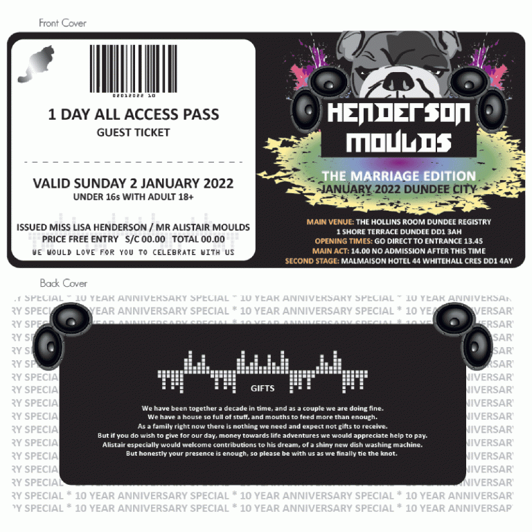 Unique wedding stationary with a Download festival vibe Henderson Moulds Wedding